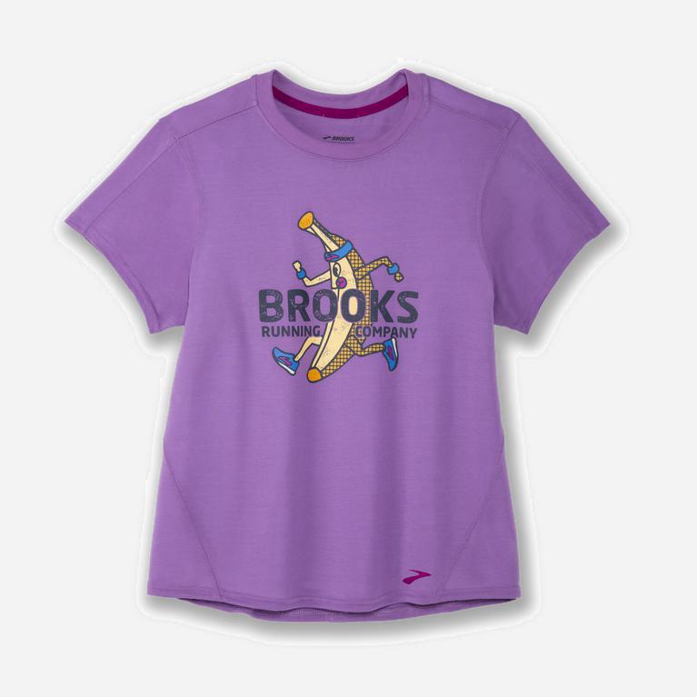 Brooks Distance Graphic NZ - Women's Short Sleeve Running Shirt - Heliotrope/Banana/MediumPurple (02